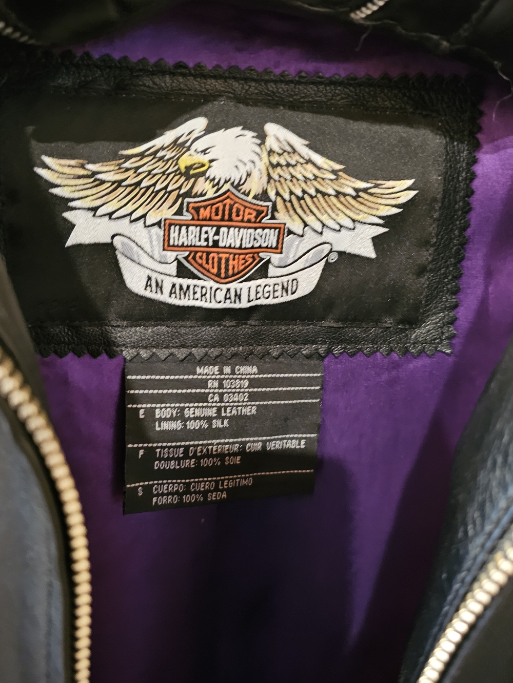 Harley-Davidson Black Leather 100% Silk Lining With Crystal Back Logo - Picture 2 of 11